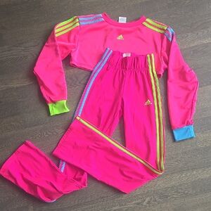 Adidas Bright Pink Tracksuit with Neon Accents